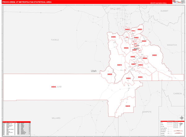 Provo-Orem Metro Area Digital Map Red Line Style